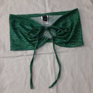 Shein Drawstring Ruched Tie Front Crop Tube Top - Green - Size M